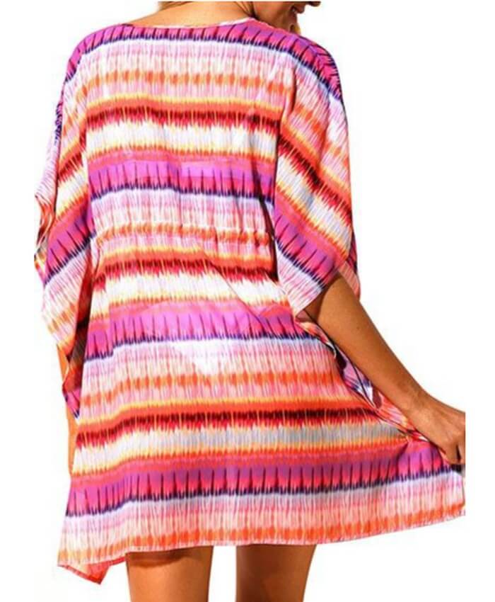 Printed Drawstring Detail V Neck Cover Up
